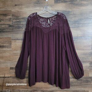 Lane Bryant Floral Crochet Lace Tunic Top 22 24 Soft Comfort Stretch Ethereal